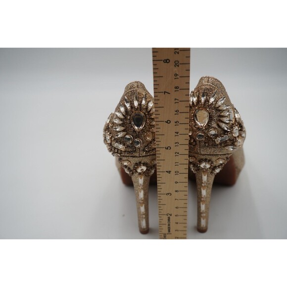 Gianni Bini Gold Rhinestone Embellished Peep Toe Stiletto Heel Platform Size 8M - Picture 8 of 14